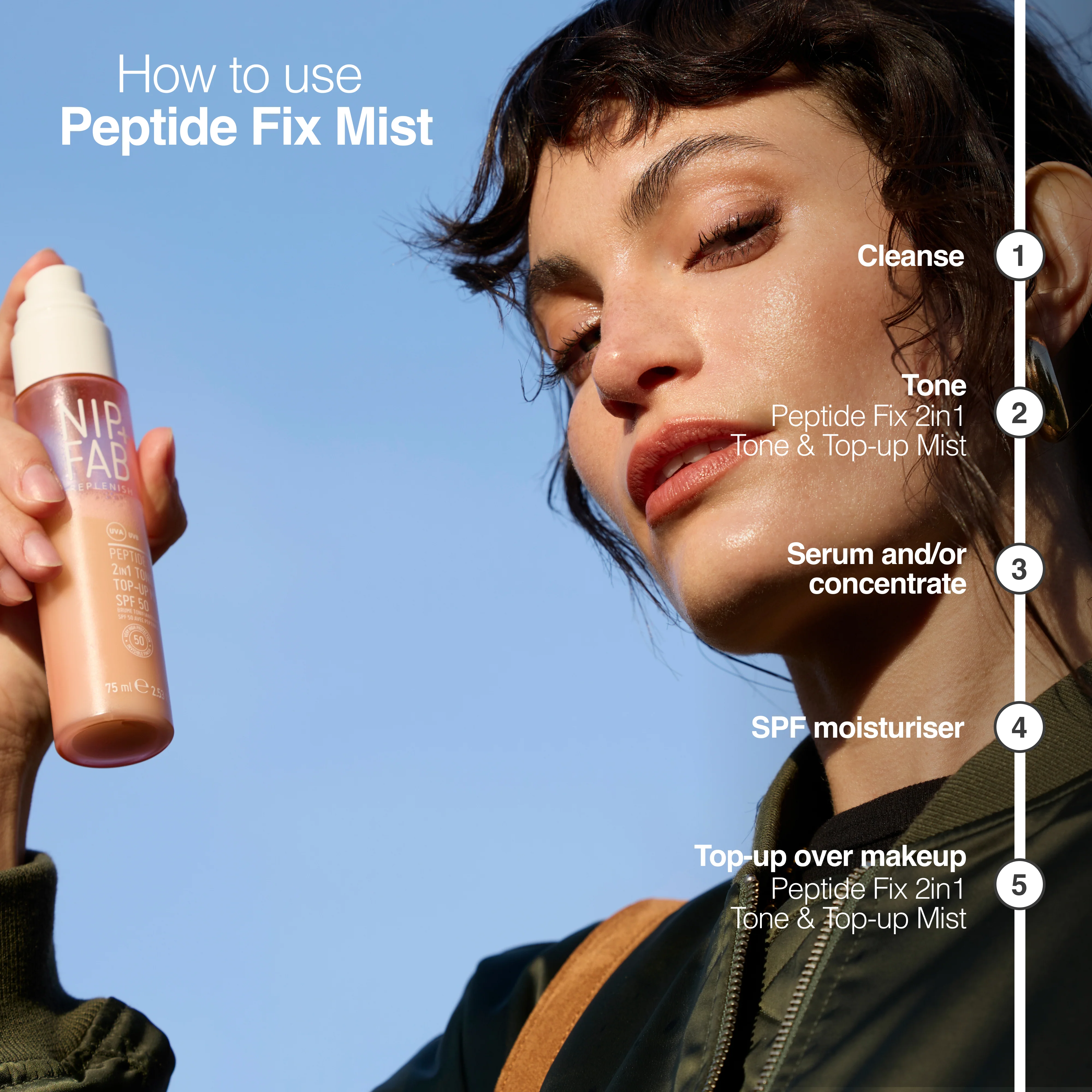 Peptide Fix 2-in-1 SPF 50 Tone + Top Up Mist 4% 75ml - Image 3