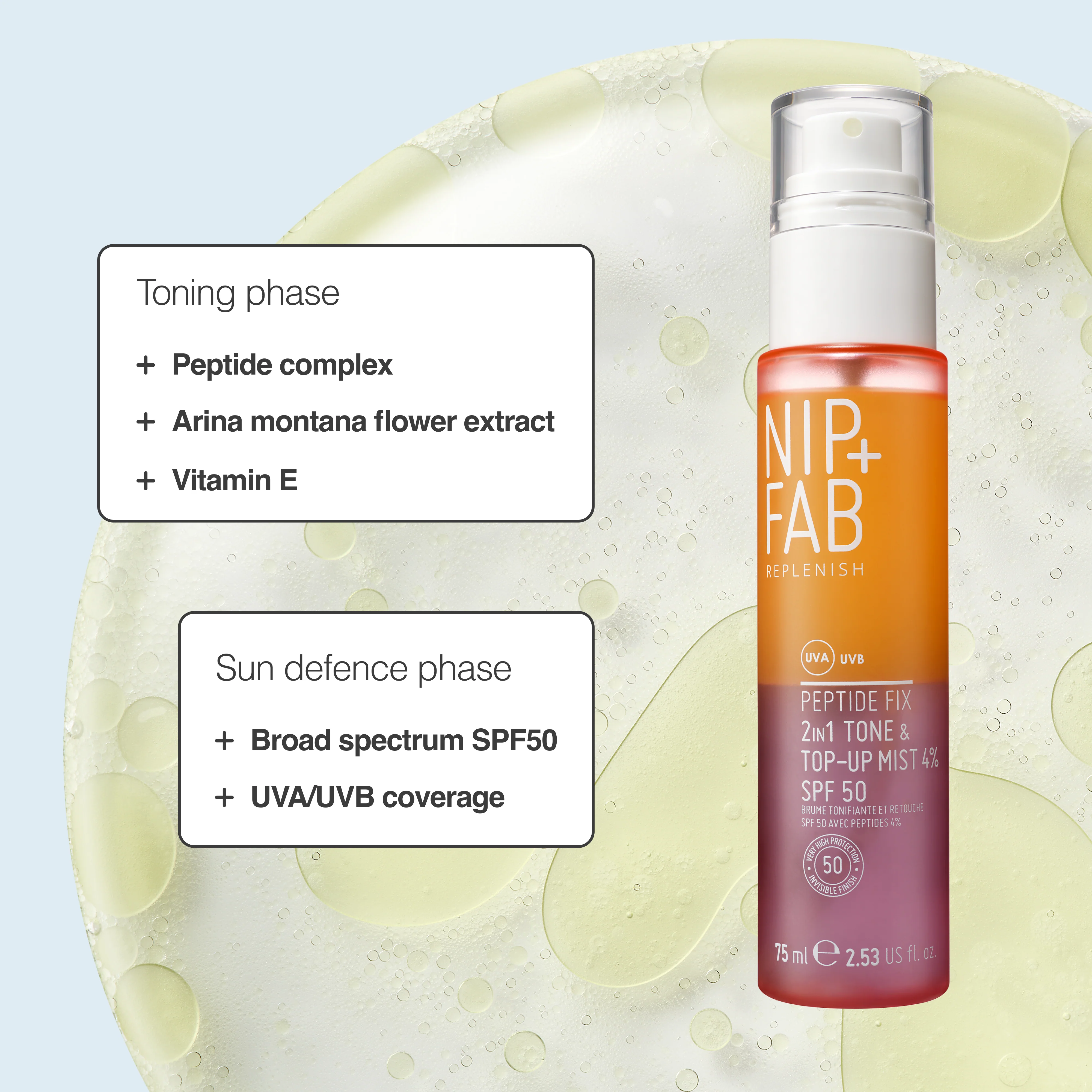 Peptide Fix 2-in-1 SPF 50 Tone + Top Up Mist 4% 75ml - Image 5